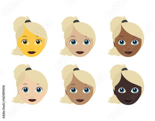 Blond Hair Ponytail woman person head emoji symbol sign icon vector illustration isolated flat smile