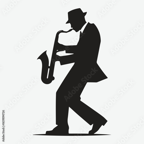 silhouette jazz musician movements vector illustration.