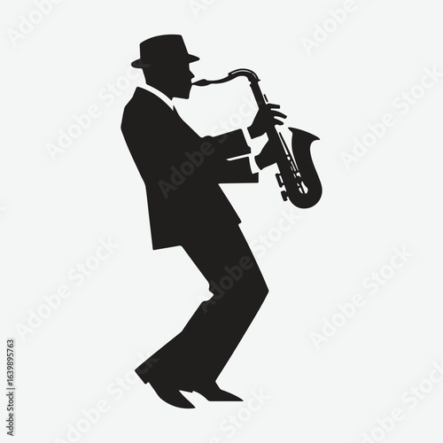 silhouette jazz musician movements vector illustration.
