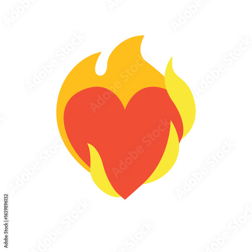 Heart on fire flame love passion emoji symbol sign icon vector illustration isolated flat
