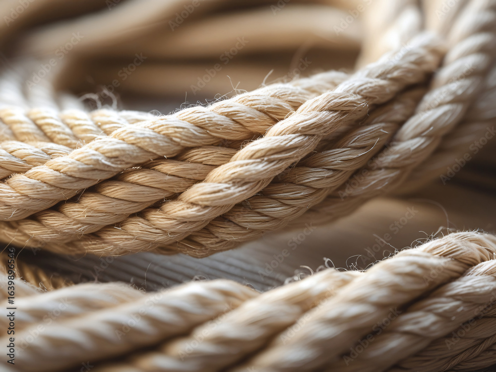 Extreme Close-Up of Light Beige Rope Strand Highlighting Individual Fibers and Texture with Soft Blurred Background Extreme Close-Up of Light Beige Rope Strand Highlighting Individual Fibers and Texture with Soft Blurred Background