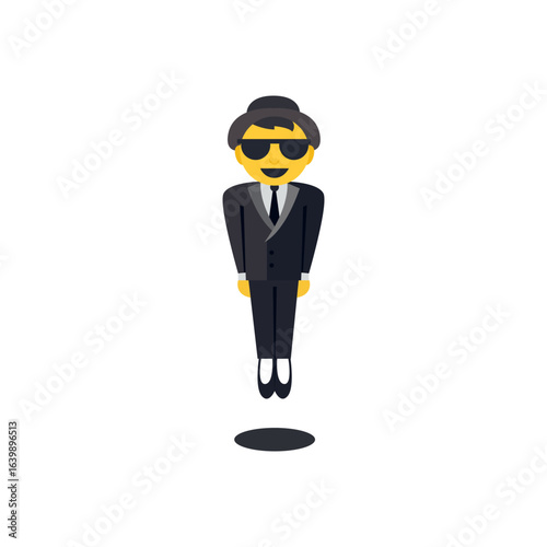 Person in Suit Levitating fedora exclamation mark man jazz emoji symbol sign icon vector illustration isolated flat