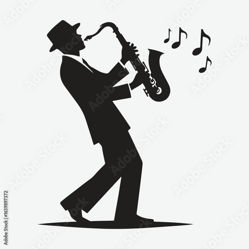 silhouette jazz musician movements vector illustration.