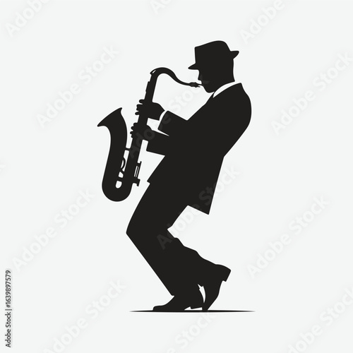 silhouette jazz musician movements vector illustration.