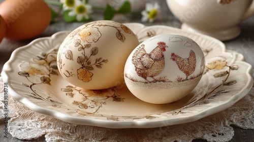 Organic free-range eggs from Bavaria served on elegant porcelain plate