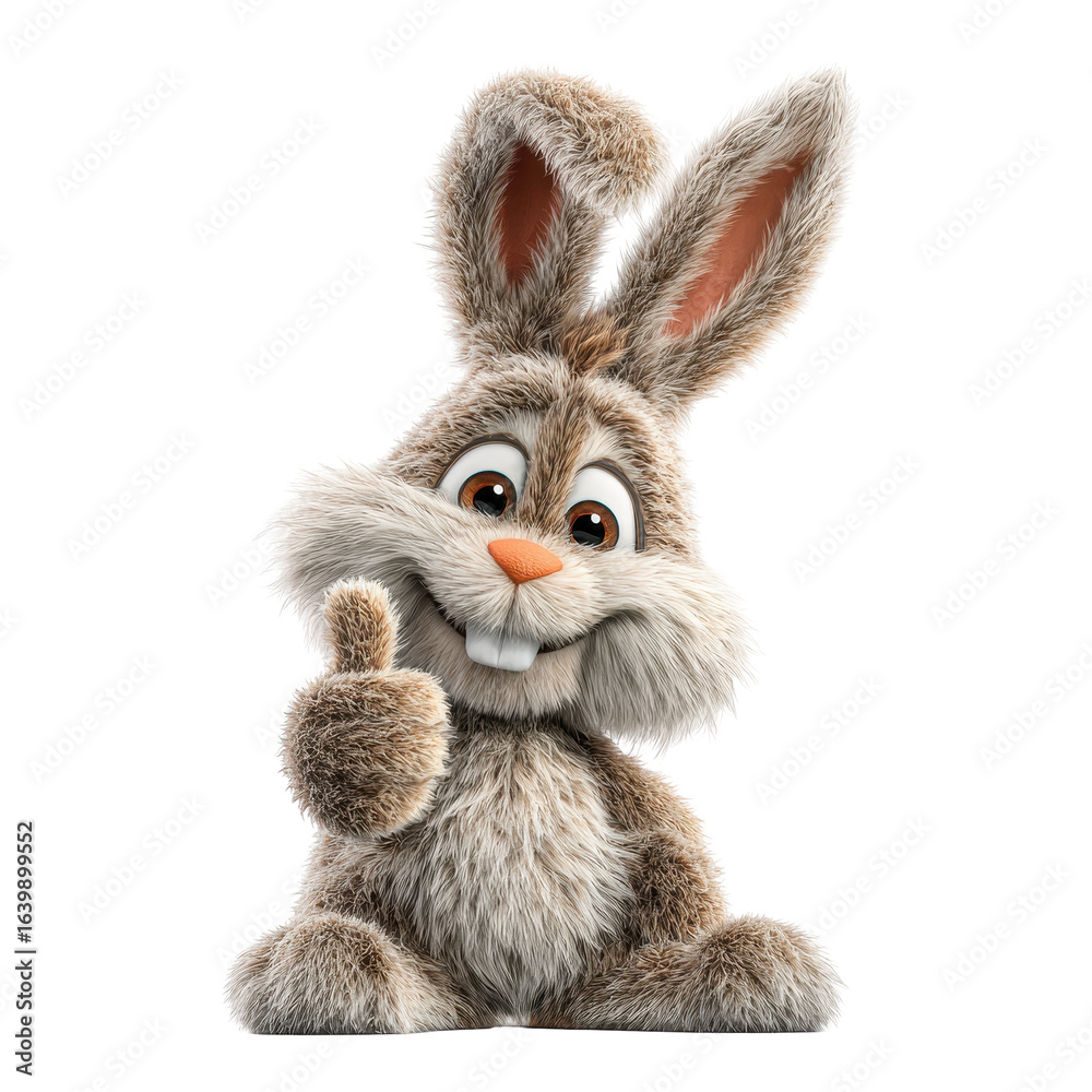 Fototapeta premium Happy cartoon rabbit giving a thumbs up in a bright, cheerful setting during a sunny day