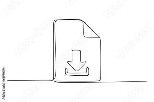 Simple One Line Download File Icon Vector, Minimalist Continuous Line Drawing Illustration