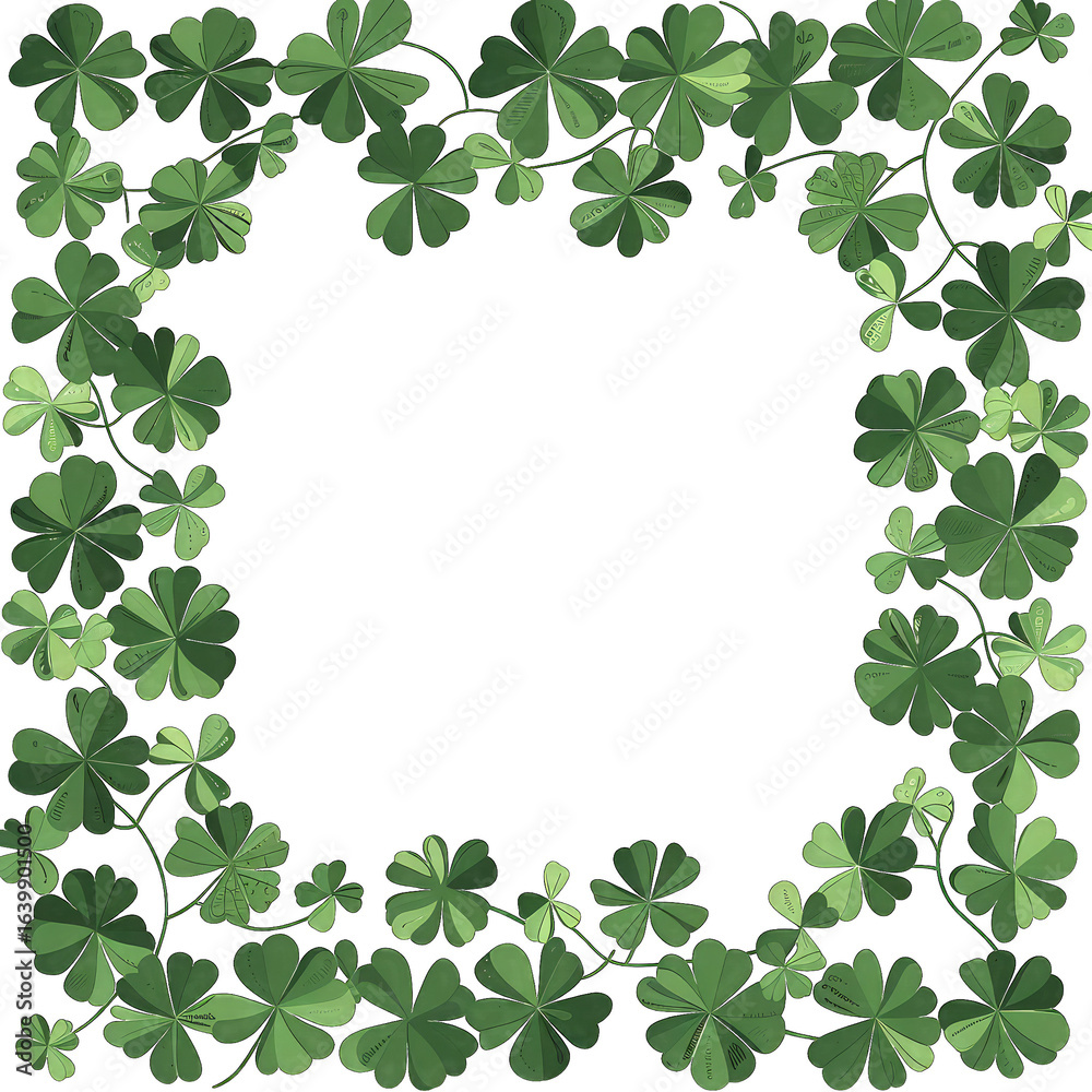 Dark square frame of many small, detailed clover leaves Dark square frame of many small, detailed clover leaves