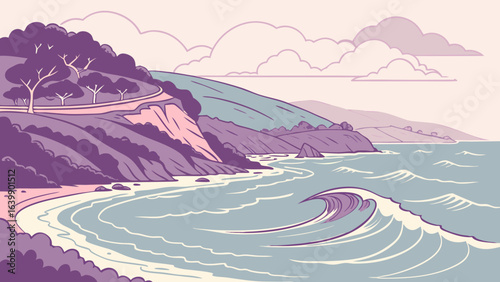 ocean waves in dreamy pastel tones
