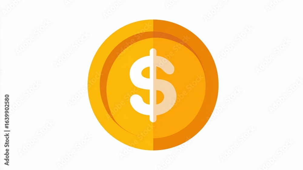 Obraz premium Golden Coin with Dollar Sign, Isolated on White Background.