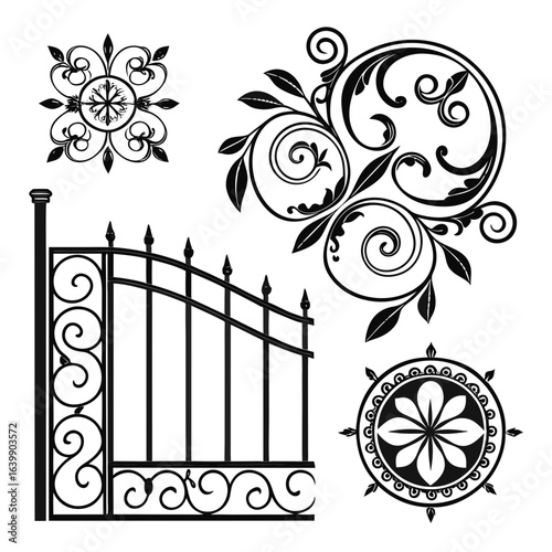 Elegant Black and White Ornate Vector Elements for Design and Decoration Projects on White Background