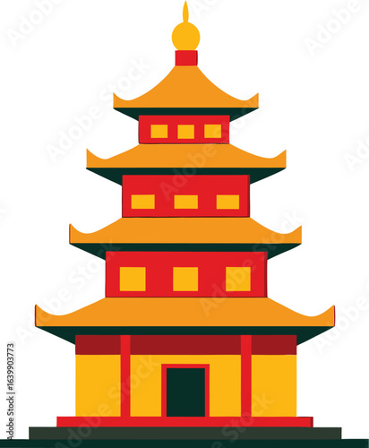 multi level red pagoda with gold decorations vector