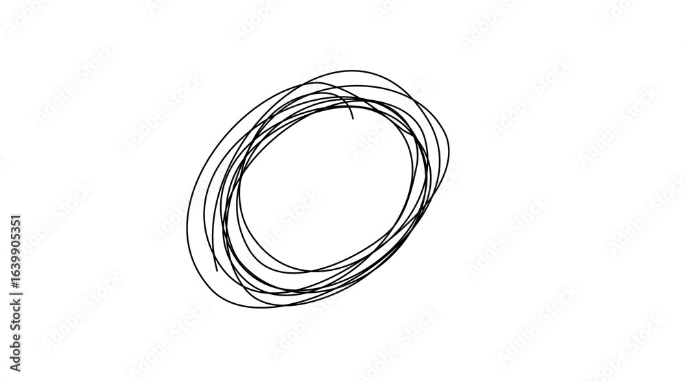 Fototapeta premium Black hand-drawn multiple line circle scribble for creative design accents and decorative highlights on transparent background