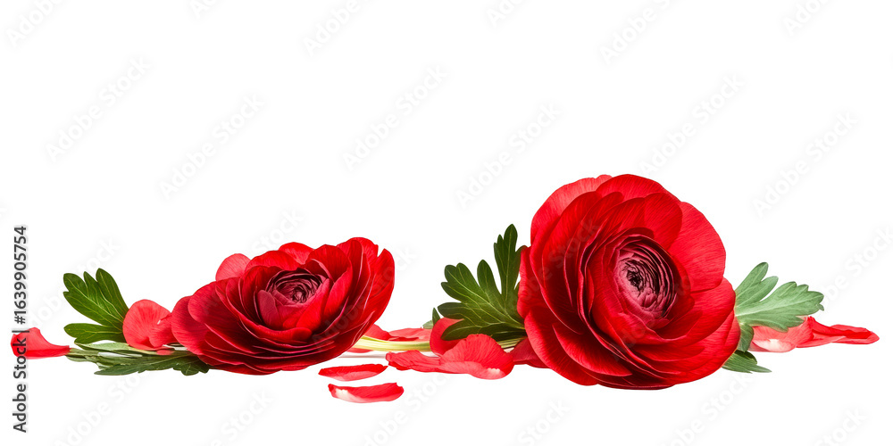 Fototapeta premium Red Ranunculus Flower Arrangement with Fallen Petals