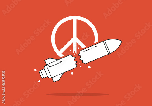 A minimalist peace symbol breaking a missile vector