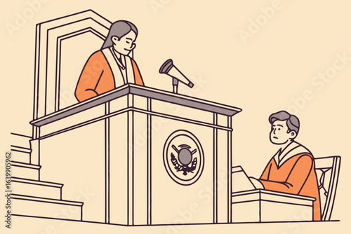 judge in Illinois courtroom reviewing child support case, gavel and state seal visible, focused atmosphere