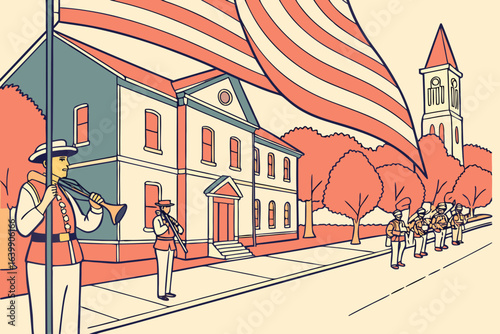 festive parade moving through the main street of morris illinois with flags, music, and community pride on display