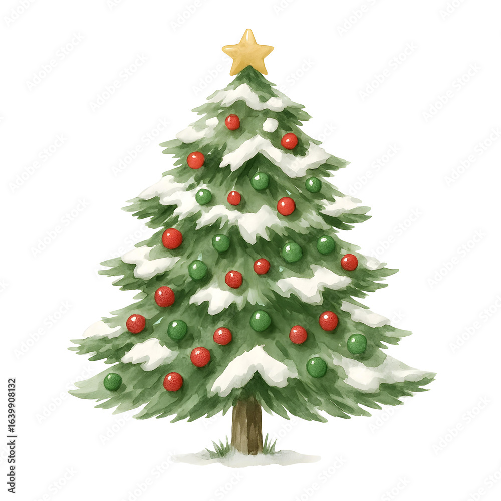 Fototapeta premium Watercolor Christmas Tree – Festive Holiday Decoration