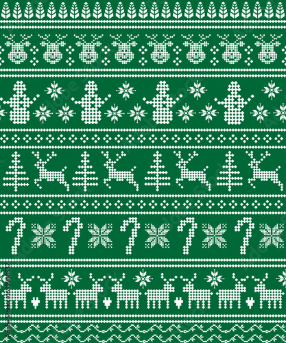 Green and White Festive Knit Christmas Pattern
