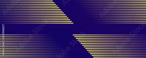 blue abstract background with halftone golden lines delicate pattern. Small light spot box. Curve line, cosmic galaxy space. birthday party invitation.