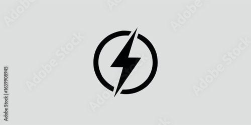 Bold Black Lightning Bolt Icon Encapsulated in a Circle Energetic and Modern Graphic Design Element Power Symbol for Digital and Print Media