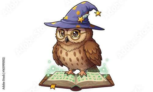 A wise and cute cartoon owl teacher in a graduation hat, glasses, and a book is a fun vector illustration for education