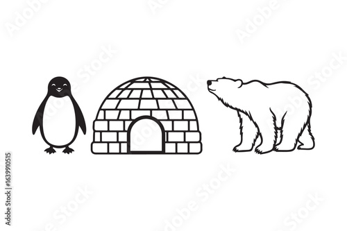 Penguin igloo and polar bear illustration