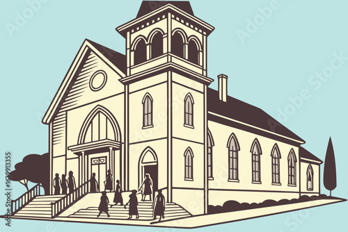 historic Dexter Avenue Baptist Church in montgomery alabama under a clear blue sky with visitors outside