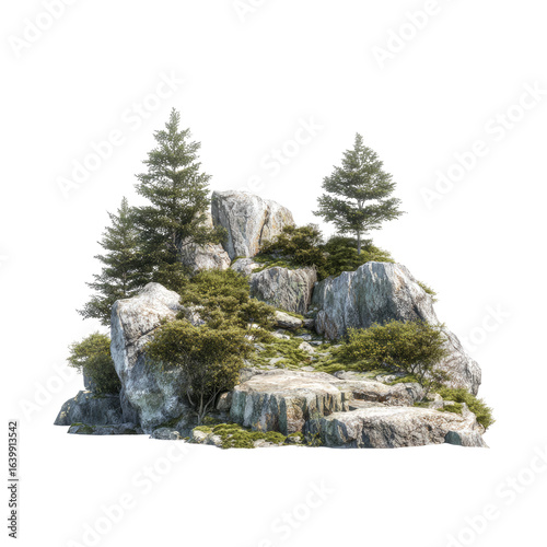 Rocky outcrop with pine trees