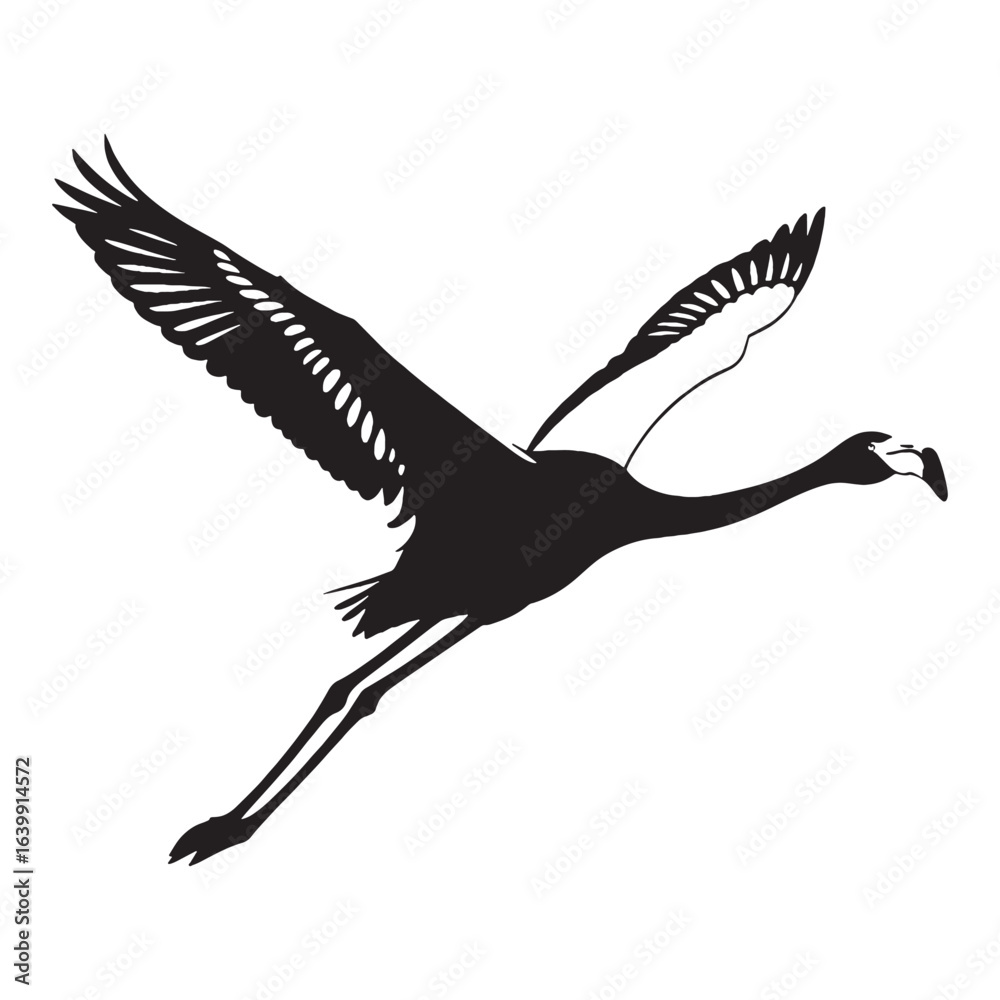 Obraz premium Tall-Neck Flamingo Silhouette – Flamingo Vector Design for Nature-Inspired Art – Bird Silhouette – Black Vector of Flamingo