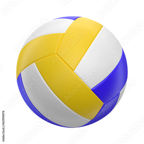 3d volleyball ball icon. Ball white blue yellow. 3d vector render Symbol or emblem football . Vector illustration