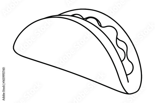 Minimalist continuous line drawing a taco with filling food mexican