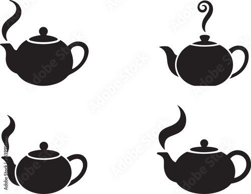 Coffee and Tea Silhouette Vector Icon Set, Hot Drink and Beverage Icon Collection.