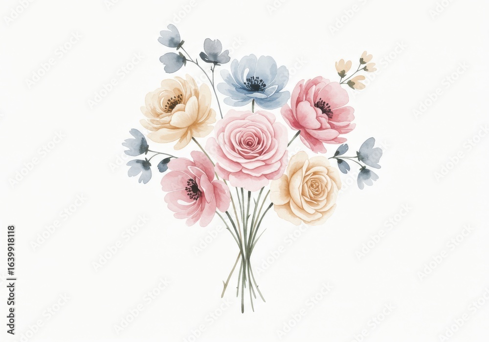 Fototapeta premium Beautiful pink roses bouquet, a perfect gift for a wedding or Valentine's Day, isolated on white
