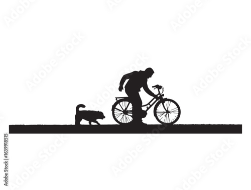 Dog playing in silhouette on white background