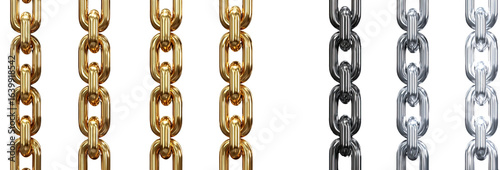 Vertical metal chains in gold, silver, and black