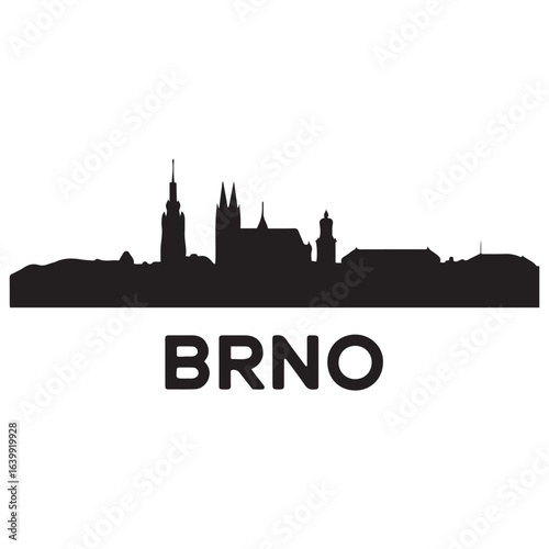 Brno skyline horizontal banner. Brno, Czech Republic. Vector template for your design. Vector black silhouette. with white background.