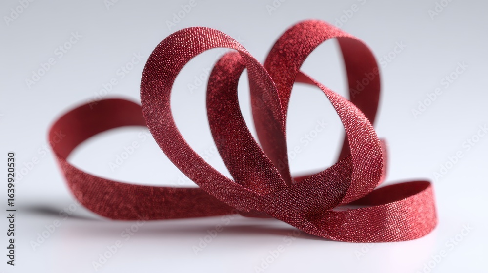 Fototapeta premium Red satin bow tie on a white background creates a visually striking element for holiday decorations or gift wrapping projects