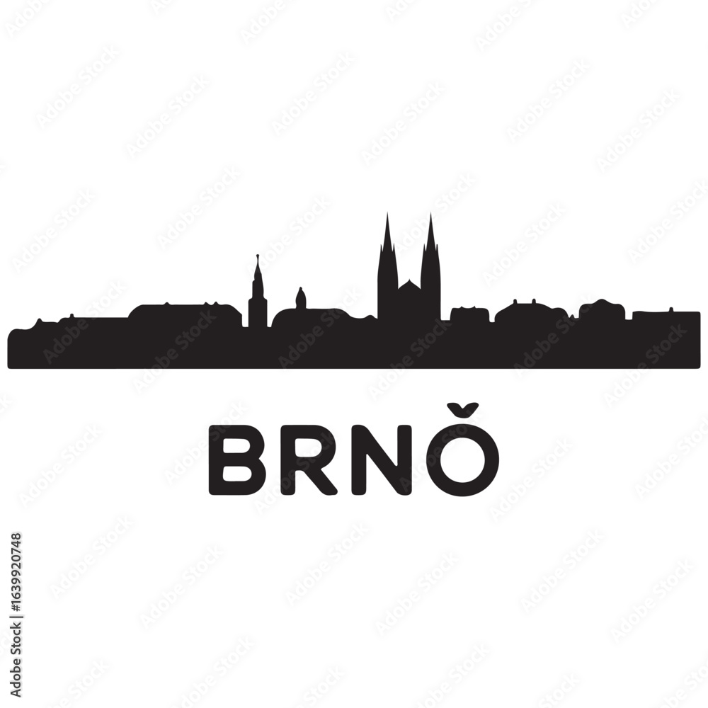 Fototapeta premium Brno skyline horizontal banner. Brno, Czech Republic. Vector template for your design. Vector black silhouette. with white background.