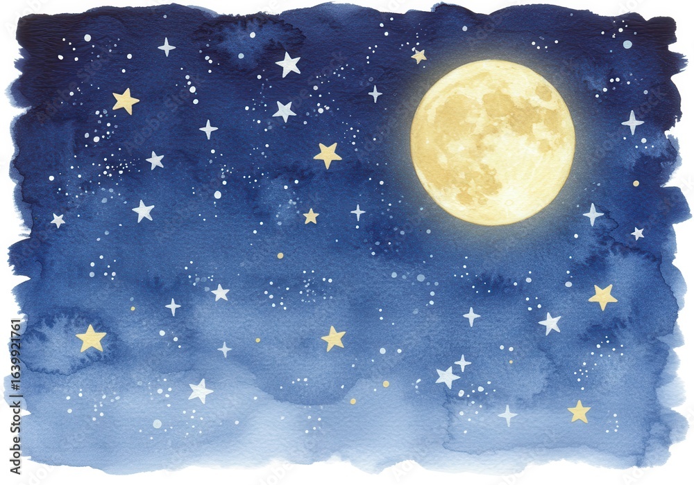 Naklejka premium Christmas night landscape with moon and stars in a dark blue sky