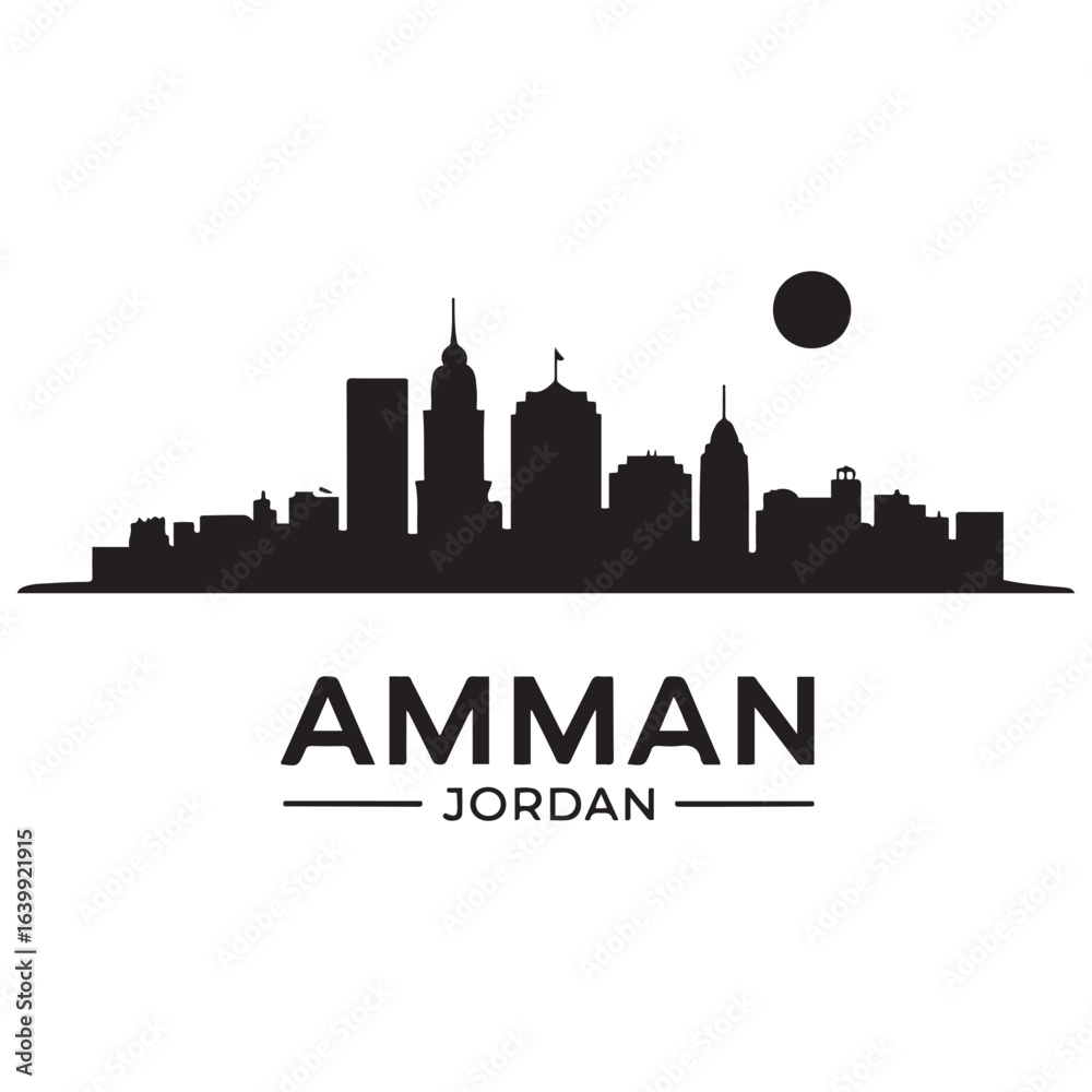 Fototapeta premium Amman skyline. Landscape Amman, Jordan. Vector illustration. Vector black silhouette. with white background.