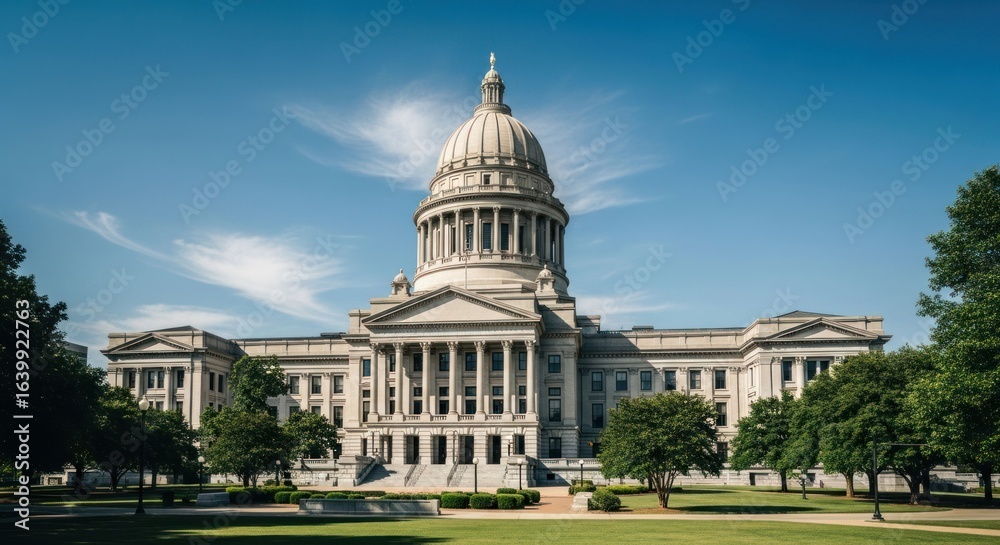 Obraz premium Majestic building with dome and columns under a vibrant blue sky