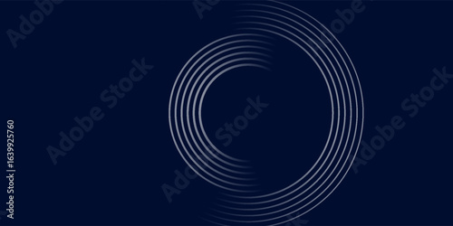 Abstract blue glowing geometric lines on dark blue background. Modern shiny blue circle lines pattern. Futuristic technology concept. Suit for cover, poster, banner, header, website.eps10