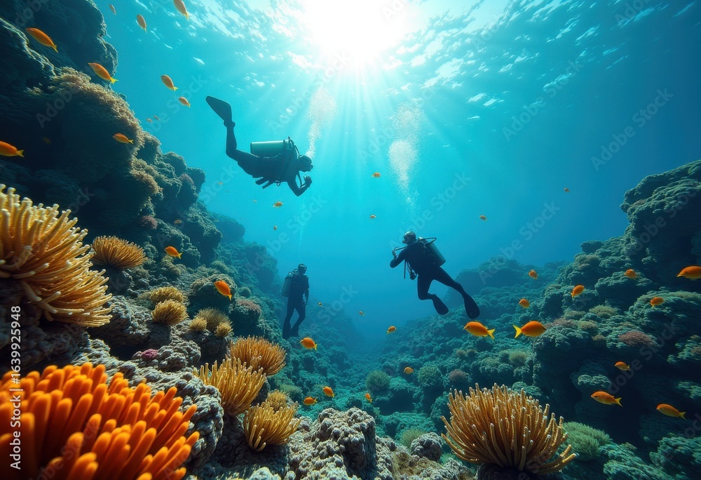 Fototapeta premium vibrant coral reef underwater ecosystem colorful fish tropical marine life biodiversity scuba diving paradise, sea, colors, aquatic, flora, fauna, species