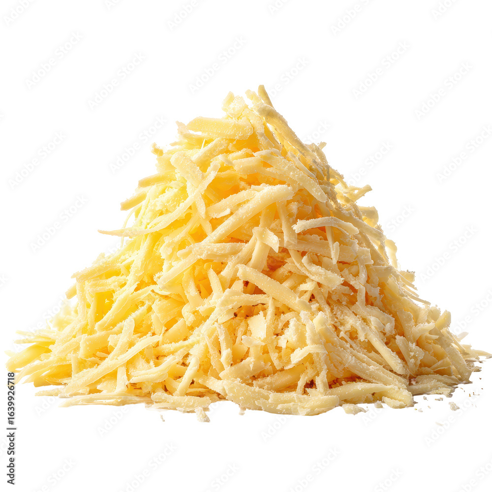 Shredded cheese piled high on a clean surface ready for culinary use in various dishes Shredded cheese piled high on a clean surface ready for culinary use in various dishes