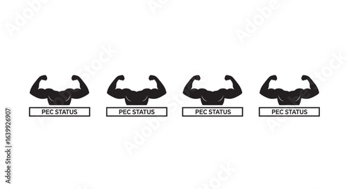 Four identical muscular male chest and arm flex silhouettes with text pec status