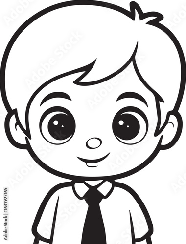 Simple cartoon boy with big eyes and a tie