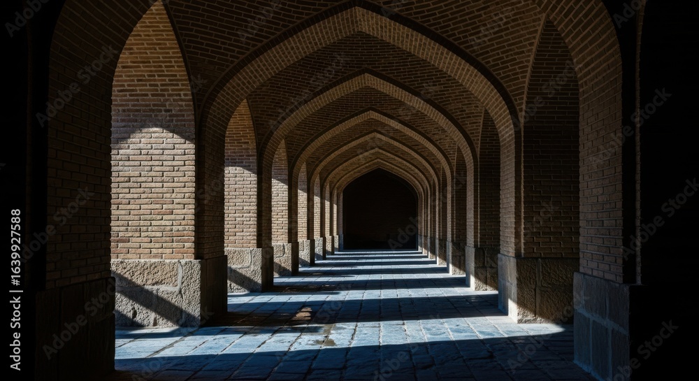 Obraz premium Ancient Architectural Corridor With Light and Shadow Play