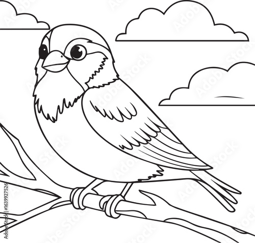 Cute bird perched on a branch coloring page
