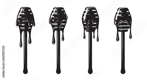 Four honey dipper silhouettes with dripping honey